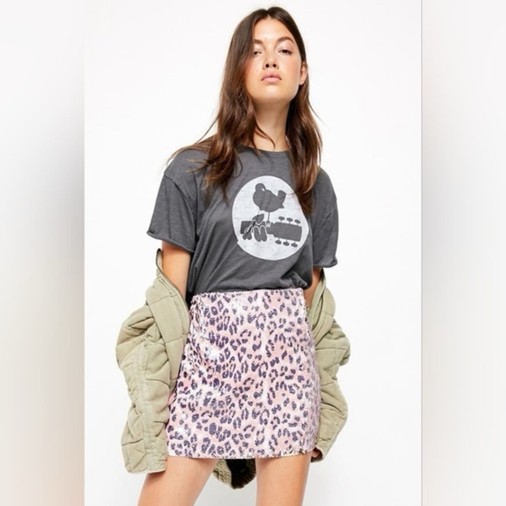 Free People Pink Cheetah Skirt Sz 2 NWT